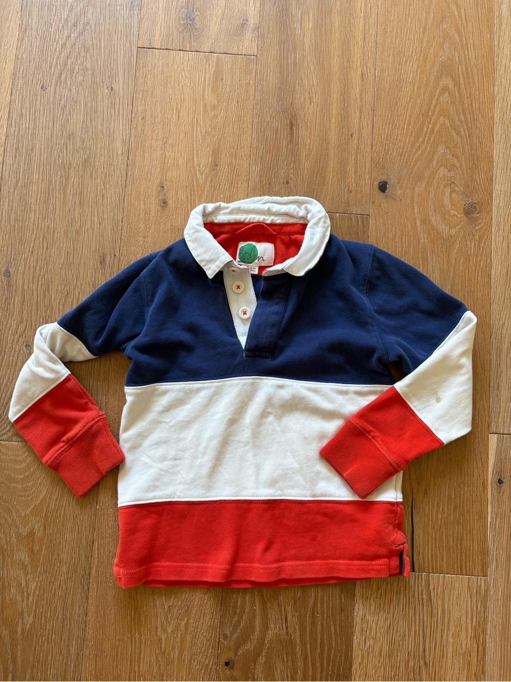 Mini Boden Navy, White & Red Rugby Top